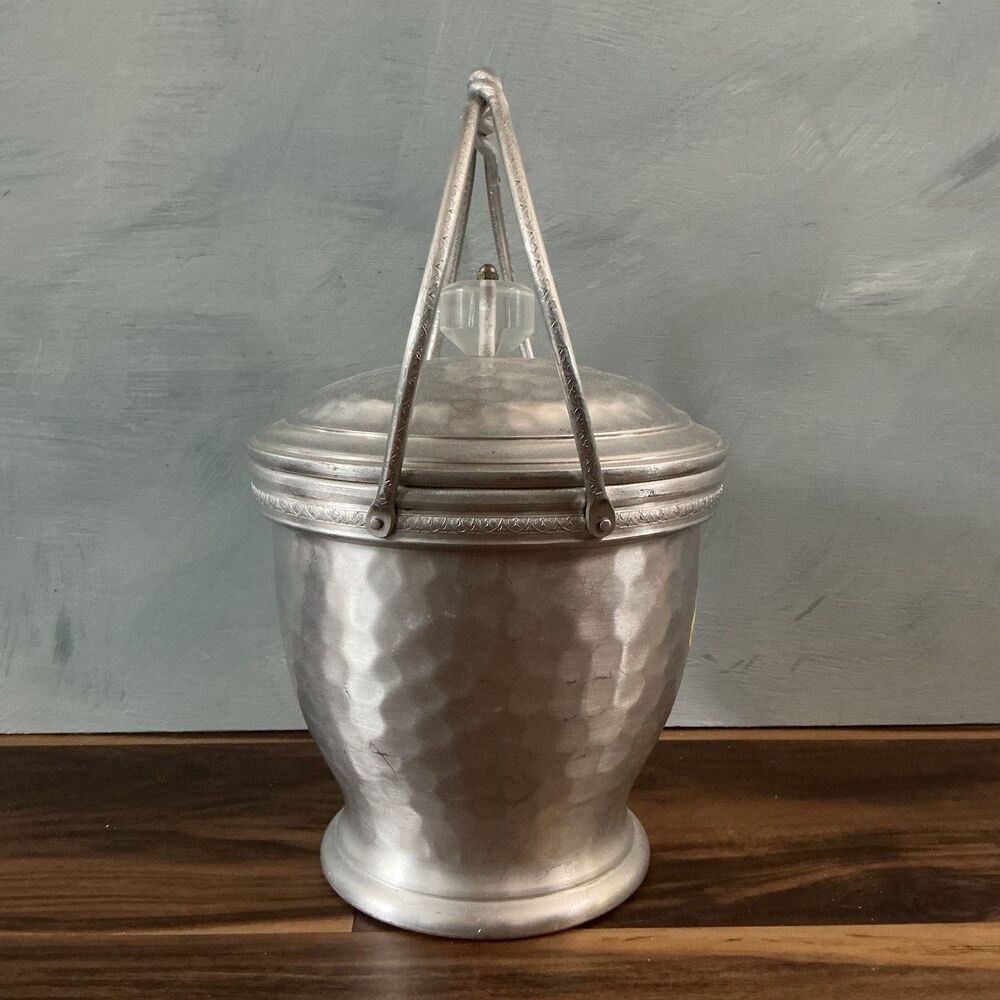 Vintage 1940s Lehman Aluminum Hand Forged Ice Bucket | Lucite Knob | No Insert - Picture 2 of 11